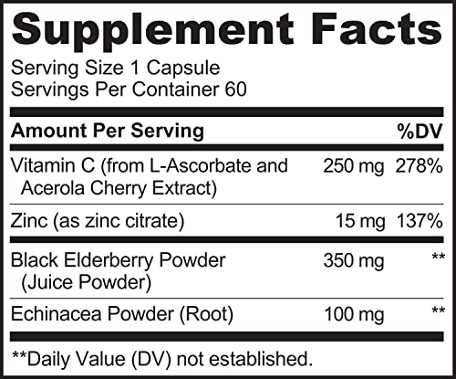 Naturelo Immune Support – Vitamin C, Elderberry, Zinc, Echinacea – Natural Immunity Boost W/Antioxidant, Herbal & Mineral Defense - 60 Vegan Capsules #TOP6