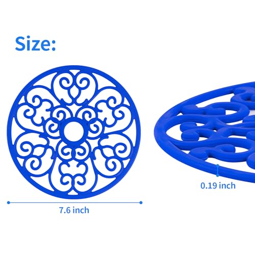 Image of CHEFBEE 3PCS Heat Resistant Silicone Trivet Mats for Hot Dishes, Blue | Flexible, Non-Slip, Modern Kitchen Trivets Protects Table & Countertop, For Teapots Pans Bowls, Daily Kitchen Use