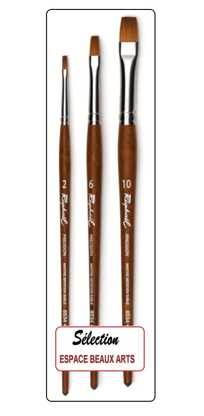 Raphael Pinceau Plat Série 8534 Imitation Martre Sable Set 3pcs No. 2, 6, 10 pour Aquarelle