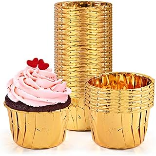 JTOOYS Foil Cupcake Cases, 50Pcs Foil Metallic Baking Cups Gold Baking Cupcake Liners Muffin Cases for Thanksgiving Christmas Wedding Birthday Party Holiday Party