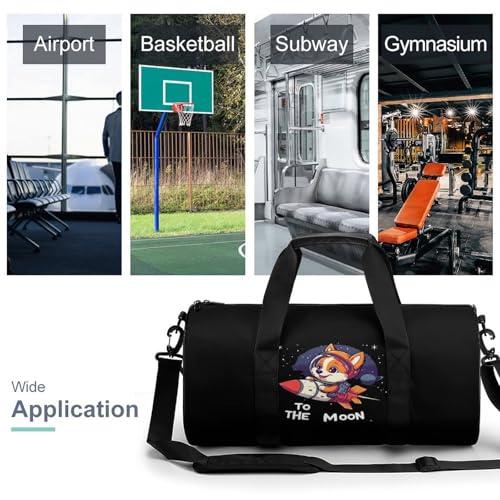 Corgi TO THE MOON Sports Gym Bag Travel Duffel Workout Bag with Adjustable Strap3