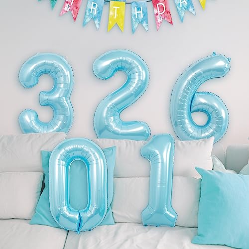 Image of 40 Inch Light Blue Number Balloons, Helium Mylar Foil for Birthdays, Number 1 Balloon for Party Decorations, Wedding, Boy Baby Shower