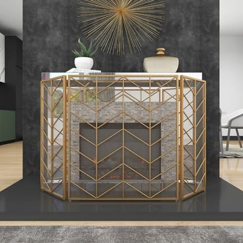 YFWOKSL Schermo per Camino, schermi per Camino a 3 Pannelli, Moderno parascintille per Fuoco, Recinzione Pieghevole per Camino per caminetti a Gas/stufe a Legna/Griglie, Strumenti di Copertura di Si