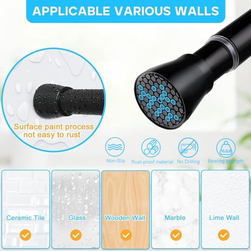 Image of Black Small Tension Curtain Rod 16 to 26 Inch | 7 /8 inch inch Adjustable Short Curtain Rod No Drilling,Spring Curtain Rod for Windows Kitchen Closet Doorway