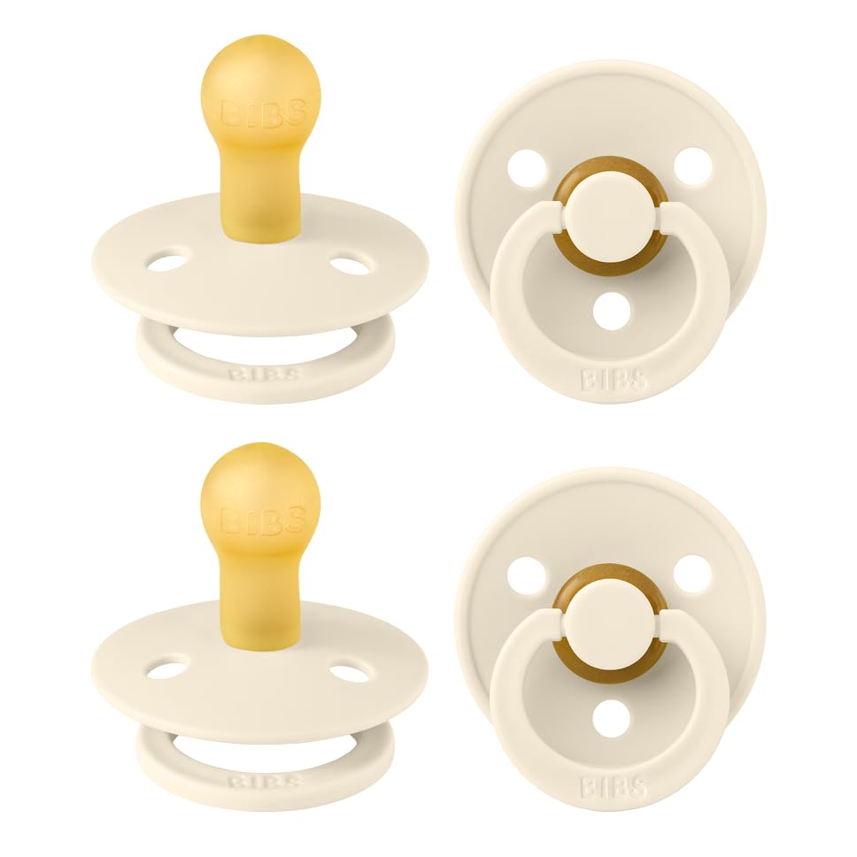 Image of BIBS Color Pacifiers 4-Pack | BPA Free Soother Pacifier | Round Nipple | Natural Rubber Latex | Made in Europe | Size 0-6 Months | Ivory