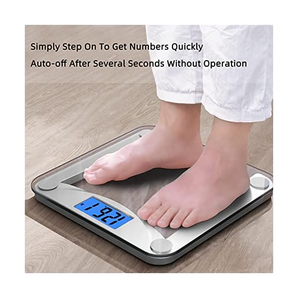 Vitafit-Digital-Body-Weight-Bathroom-Scale-Weighing-Scale-with-Step-On-TechnologyExtra-Large-Blue-Backlit-Display-and-Batteries-Included-400-PoundsClear-Glass Vitafit Digital Bathroom Scale for Body Weight,Weighing Professional Since 2001,Extra Large Blue Backlit LCD and Step-On, Batteries Included, 400lb/180kg,Clear Glass,Silver