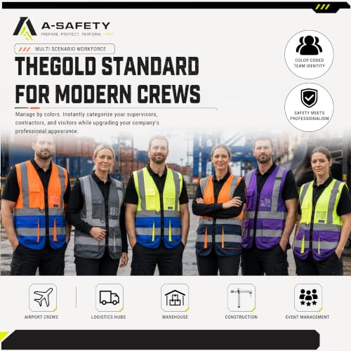 Image of A-SAFETY High Visibility Reflective Vest, Mic Tabs, Zipper, Orange /Blue, M