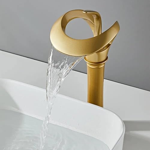 Vista 12 de Lovedima Elegant Tall Waterfall Single Handle 1-Hole Bathroom Vessel Sink Faucet Solid Brass Lavatory Vanity Sink Faucet,Black