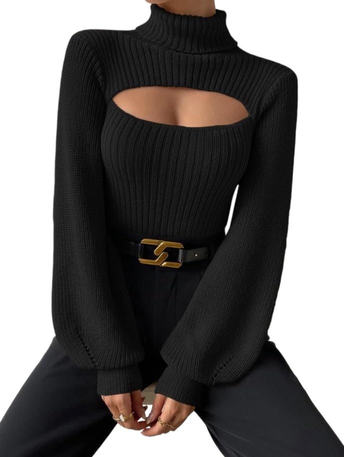 Sexy Hot Girl Sweater 2025 High Neck Womens Knitted Sweater