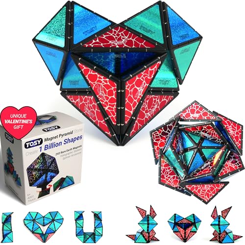 TOSY Magnet Pyramid Stone – 1 Würfel verwandelt Sich in 1 Milliarde Formen, 12 Teile, 243 Magnete, Kinder, holografisches Design, kreatives STEM-Puzzle