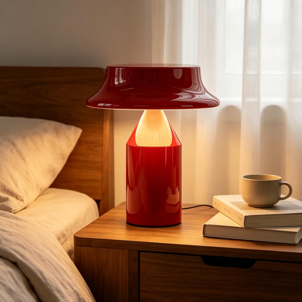 Lampada da Tavolo a Forma di Fungo Senza fili con Batteria Ricaricabile USB Rossa Lampada a Forma di Fungo Ricaricabile Tramite USB con Batteria Intensità Regolabile Lampada a Forma