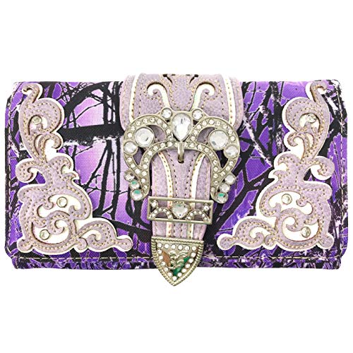 Zelris Camouflage Shine Glow Silver Buckle Women Crossbody Trifold Wallet