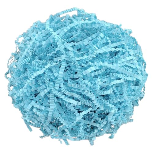 LYARCHTE Crinkle Paper Filler 5.2 oz Crinkle Cut Paper Shred Filler Shredded TissueRaffia Grass Paper for Gift Basket Packing Bag Filler (Baby blue)