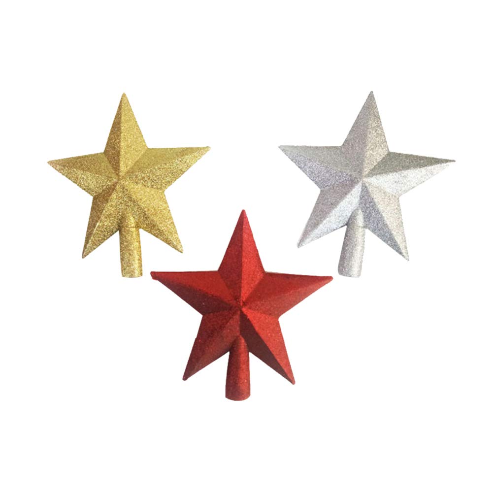 Nuobesty Red 3Pcs Christmas Tree Star Toppers Glitter Star Christmas Tree Decoration For Xmas Parties Ornaments