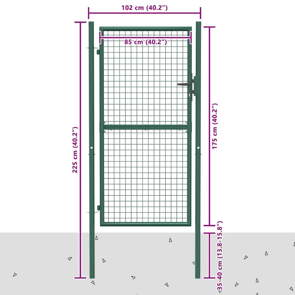 vidaXL Cancello per Recinzione in Acciaio 100x175 cm Verde