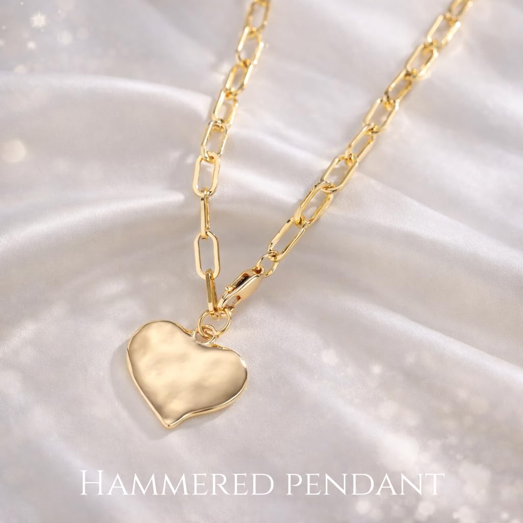 Glowave Gold Plated Heart Necklace, Chunky Gold Necklaces for Women, Charm Pendant Jewelry Gift for her - Image 4