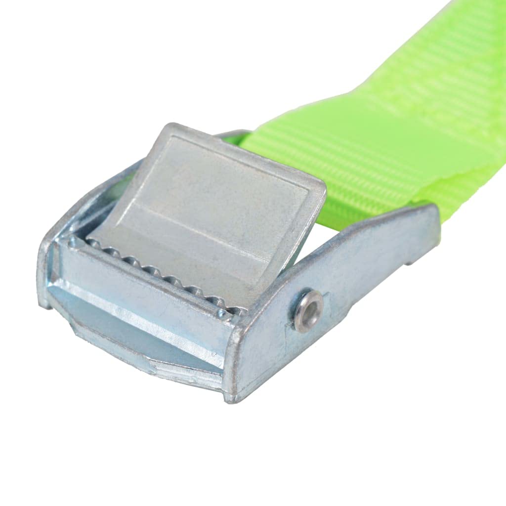 Cinghie di ancoraggio in poliestere, verde fluo, 5 m x 25 mm, 10 pezzi, con chiusura a morsetto e anello, per il fissaggio del carico, per campeggio, traslochi, auto, moto, barca