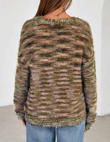 MEROKEETY Women's Fall Fuzzy Colorful Knit Cardigan Sweaters Winter Button Down Boho Casual Long Sleeve Outerwear Top3