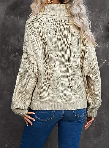 Image of Dokotoo Womens 2026 Winter Fall Solid Turtleneck High Neck Balloon Long Sleeve Sweaters Pullover Outerwear