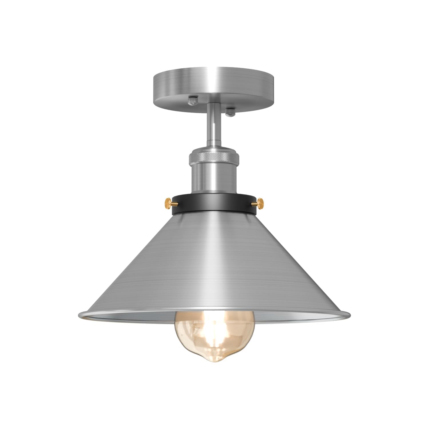 LEDSone Semi-Flush Mount Vintage Industrial-Ceiling Light Industrial Metal 22cm Lampshade Ceiling Light Mini Pendant Lighting for Farmhouse Porch Kitchen Bathroom (Satin Nickel with Bulb) โ image 1