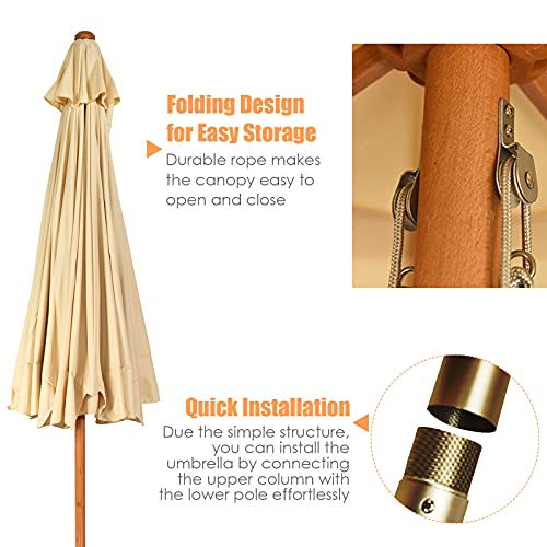 GIANTEX 3 m parasols voor buiten, 2-in-1, kantelbaar, afsluitbaar, 8 lamellen, 48 mm, met zonneklep voor regen en zon… - Afbeelding 3