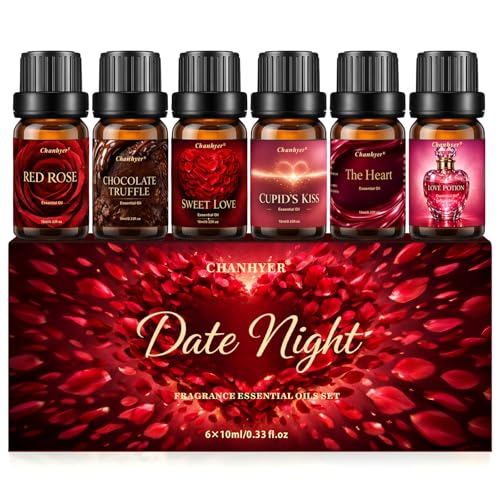 Coffret d'Huiles Essentielles Luxe Romantique 6x10ml – Rose Rouge, Truffe Chocolat, Doux Amour, Potion d'Amour, Baiser de Cupidon, Le Cœur – Pour...