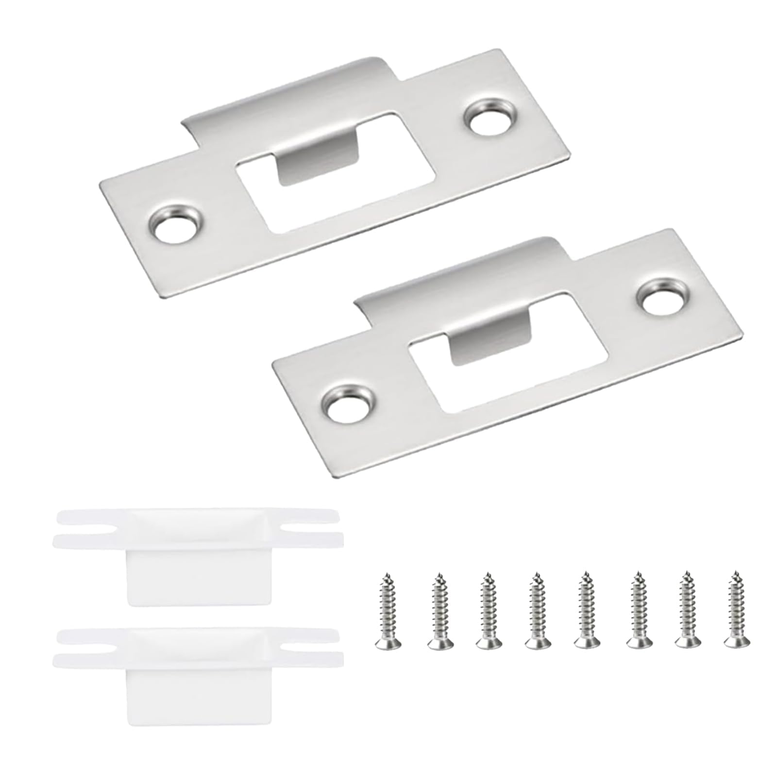 Sgethch Silver 2 Pcs Stainless Steel Door Strike Plate Set,T Shape Door Latch Strike Plates With Dust Box And Matching Screws,Reinforcement Replacement For Wood Or Metal Door Frame Jamb,