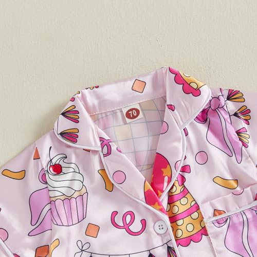 Kuriozud Baby Girl Boy Birthday Button Down Silk Satin Pajamas Romper One-Piece Jumpsuit Long Sleeve Nightgown Pjs Sleepwear4