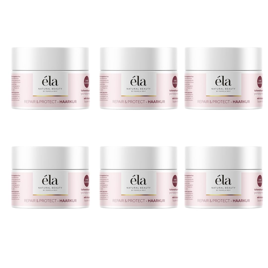 éla Natural Beauty Haarkur Repair & Protect, für geschädigtes Haar, mit Squalan & Bio-Mandelöl, Silikonfrei (6 x 200ml)