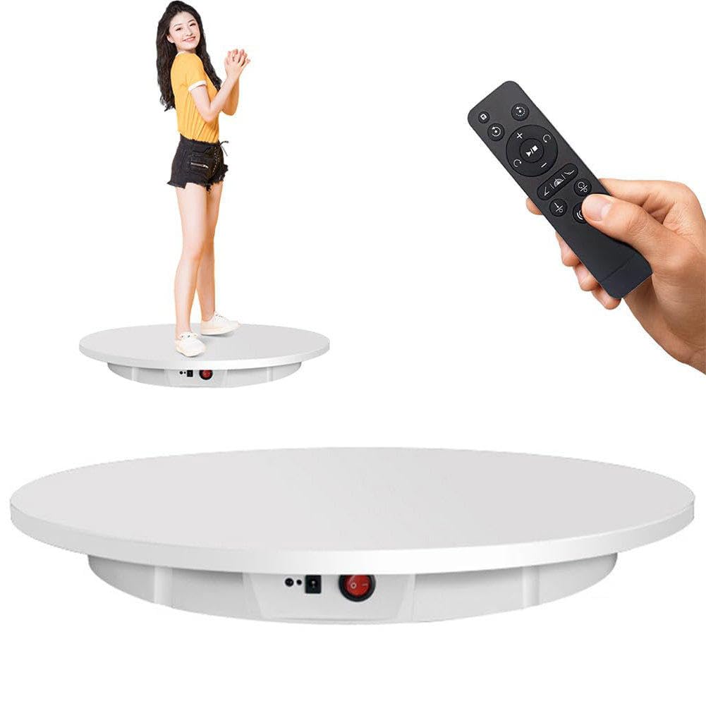 Plateau tournant électrique à 360 degrés, présentoir rotatif motorisé, plate-forme tournante automatique, diamètre 42 cm/60 cm, avec télécommande, capacité de 150 kg, blanc, 60 cm Plateau tournant électrique à 360 degrés, présentoir rotatif motorisé, plate-forme tournante automatique, diamètre 42 cm/60 cm, avec télécommande, capacité de 150 kg, blanc, 60 cm