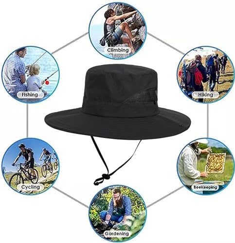 Chapéu de sol masculino FPS 50+ com proteção UV ao ar livre Boonie Safari para pesca, caminhadas, ac