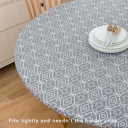 Liberecoo Round Vinyl Fitted Tablecloth With Flannel Backing Elastic Edge Plastic Table Cover Waterproof Table Cloth Stain-Resistant Wipeable For 40"-44" Round Table #TOP2