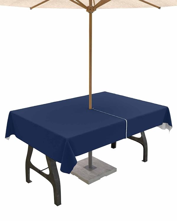 Lsrtoss Navy Blue Outdoor Tablecloth with Umbrella Hole & Zipper, Modern Pure Navy Blue Rectangle Tablecloth 60x84 Inch, Patio Table Cover Waterproof Table Cloth for Picnic/Party by Lsrtoss - Used condition - US$30.59