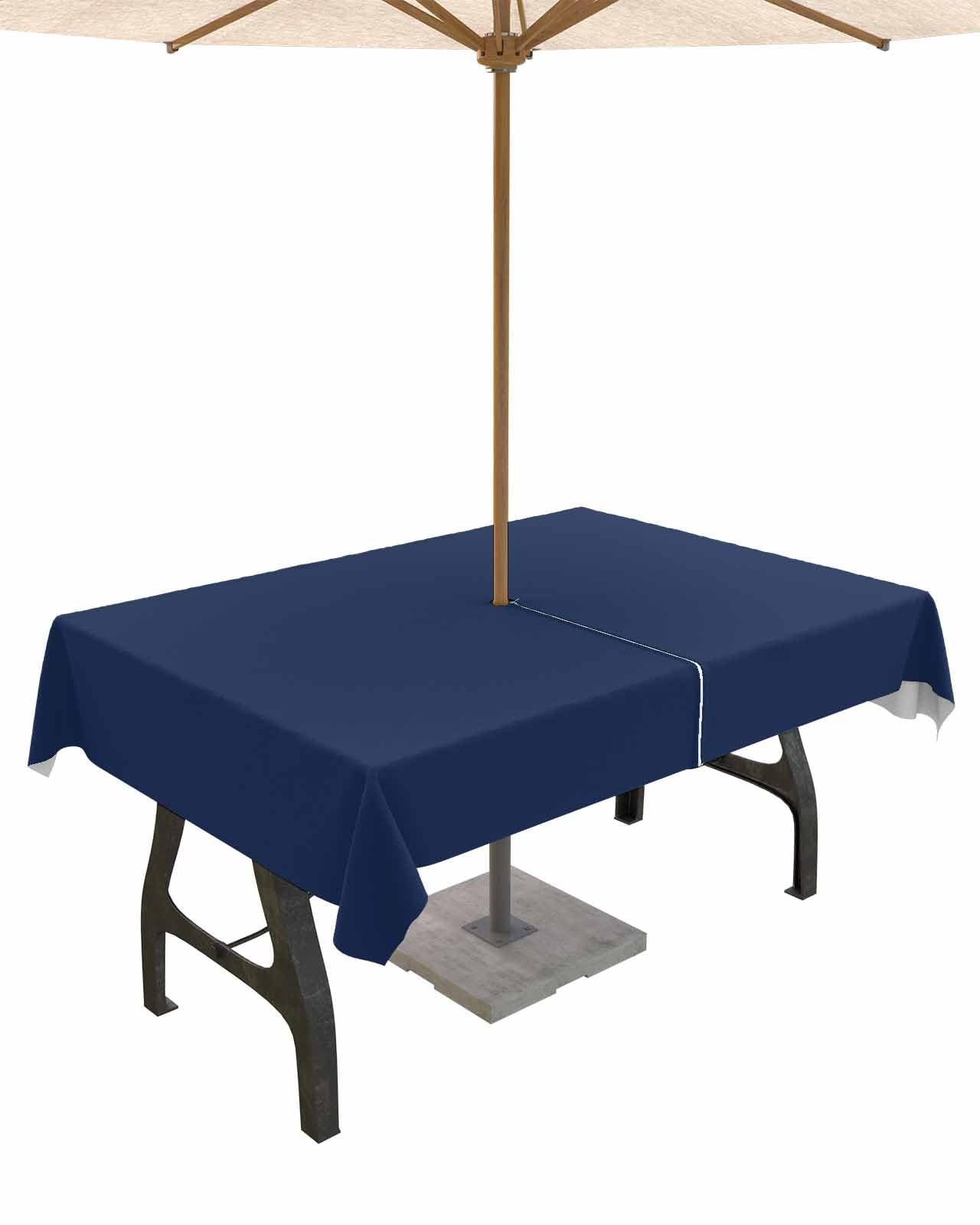 Huotupsine Navy Blue Outdoor Tablecloth - 54x80 Inch Rectangle Dining Table Cover, Modern Pure Navy Blue Waterproof Outdoor Table Cloth with Umbrella