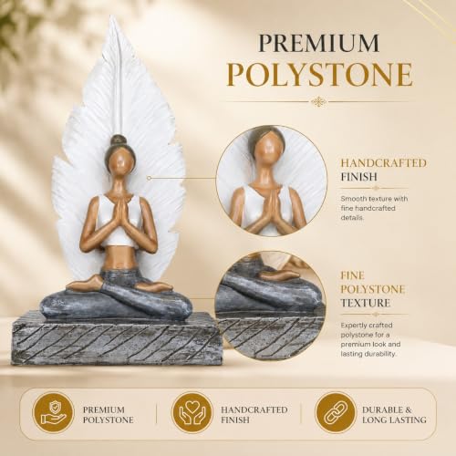Image of ARMONIA Serenity Leaf Yoga Lady Showpiece | Premium Polystone Yoga Meditating Figurine Set for Home & Office Decor | Spiritual Sculpture for Living Room, Meditation Corner, Shelf & Gift | 10.2 Inches