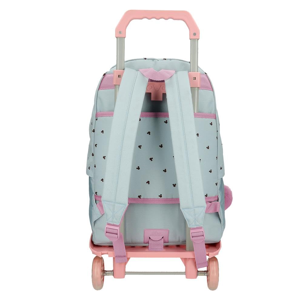 Disney Joumma Bags Mickey & Minnie Kisses zaino per bambini, zaino per la scuola, in poliestere, blu e rosa, Spallacci larghi, ergonomici e imbottiti, con pompon decorativo