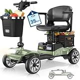 VOCIC D35 Foldable Mobility Scooter for Seniors, 21.7 Miles Range, 150kg Capacity, Foldable Senior Scooter with 20CM Wheels, 40L Dual Basket, Ergonomic Adjustable Seat, and Removable Battery(Green)