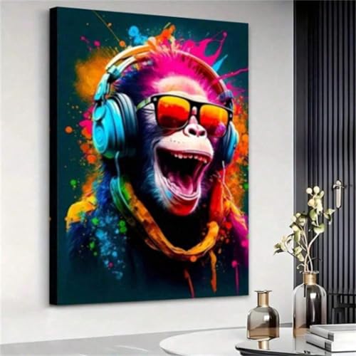 Toile graffiti de singe avec casque 50x70 cm pour salon