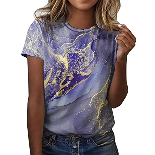 Leinen-Shirt Blusen Shirt Freizeit Hemd Neck Tank Tops Short Sleeve Workout Shirts Lässige lose T-Shirts Übergrößen T-Shirt Bequemes Hemd (Purple, XL)