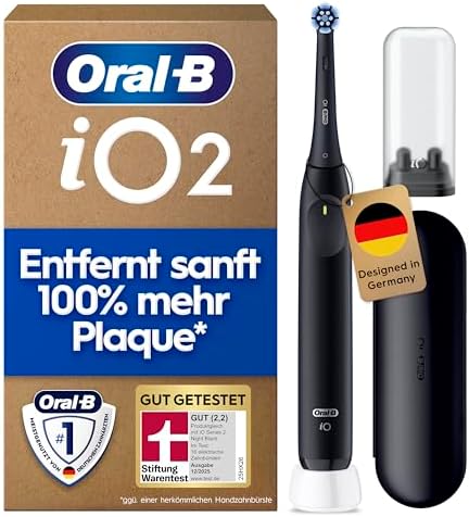 Oral-B iO Series 2 Elektrische Zahnbürste, Schwarz | Inkl. 1 Aufsteckbürste, Reise-Etui, GUT GETESTET von STIFTUNG WARENTEST, Electric Toothbrush mit 3 Putzmodi für Zahnpflege