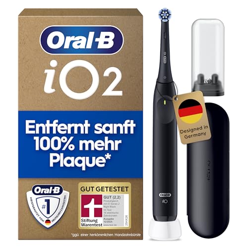 Oral-B iO Series 2 Elektrische Zahnbürste mit 1 Aufsteckbürste Schwarz - Electric Toothbrush GUT GETESTET (2 2) von STIFTUNG WARENTEST Inkl.Reise-Etui Und 3 Putzmodi für Zahnpflege