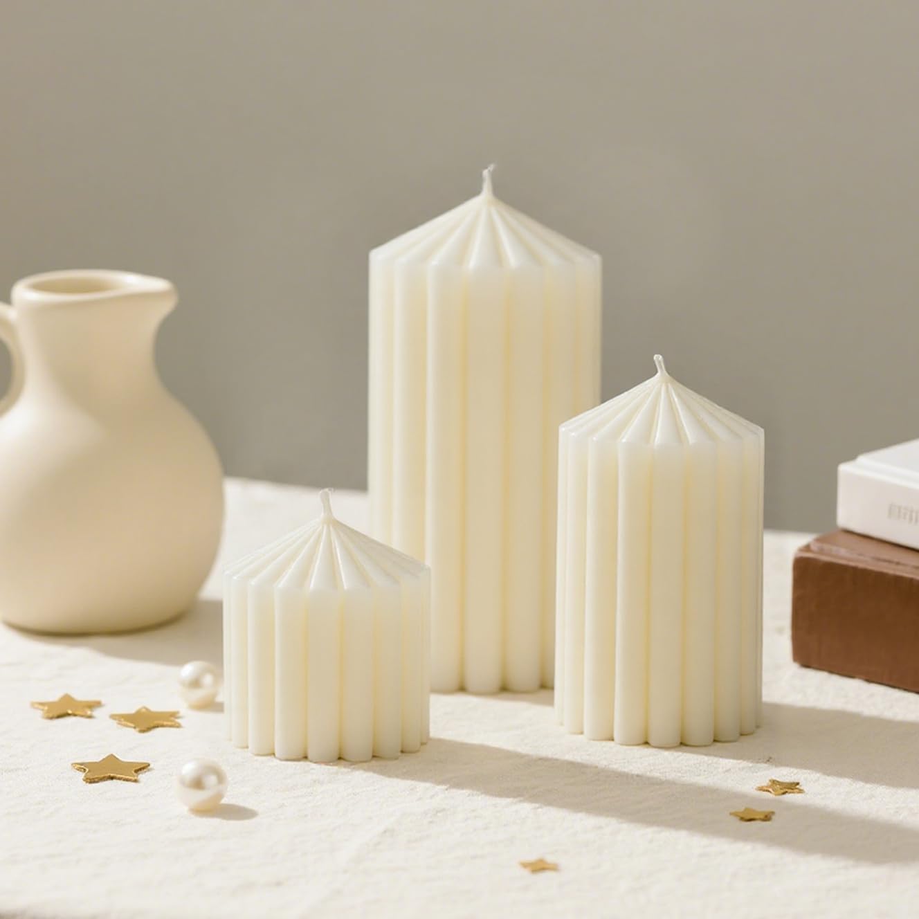 6 Sets Ribbed Pillar Candles 2.8, 4.2, 5.1 Inches Heights Romantic White Soy Wax Scented Ribbed Candles for Home Decoration Birthday Gift