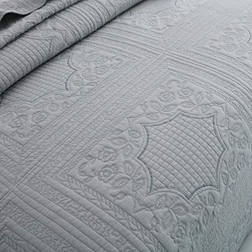 Brandream Luxury Bedding Set Farmhouse Vintage Quilt Set Gray Queen King Size Quilted Bedspread Coverlet Set Cotton(98X106) With Standard Size Shams #TOP2