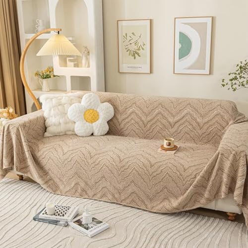 lzzkai マルチカバー ソファーカバー 北欧風 コーヒー色 1人掛け 2人掛け 保護カバー 防塵 犬 猫 キズ防止 汚れ防止 シェニール織 フリンジ付き かわいい 柔らかい ナチュラル ほこり 防塵カバー マルチクロス 洗える 四季通用 130*180