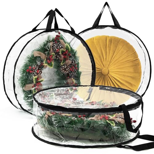 Generic Wreath Storage Bag, PVC, Decorative Wreath Storage Containers, Storage, Black, 76cm x 20cm (30 inches x 8 inches), Dual Zipper Access, Integrated Handles