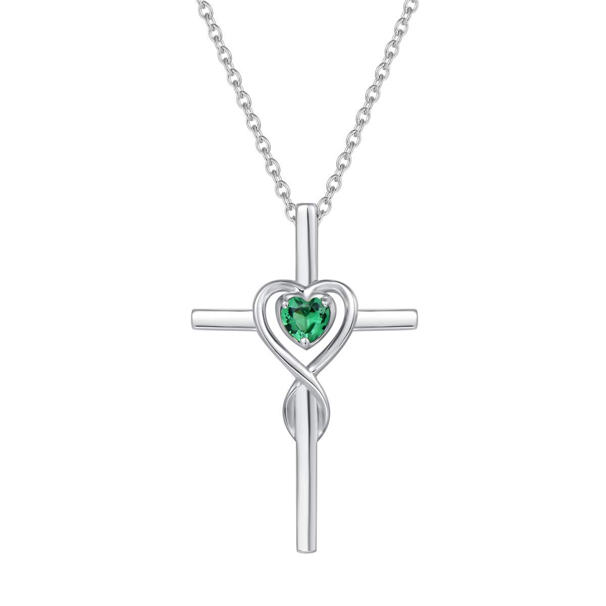 FANCIME Collar con Colgante de Cruz Cristiana Infinito corazón para Mujer de Plata de Ley 925 y Piedras Preciosas Sintéticas/Naturales - Longitud Cadena: 40 + 5 cm