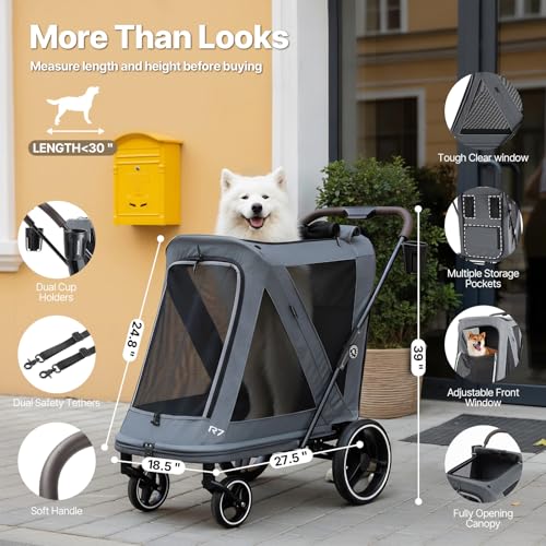 Image of Beberoad Pet Stroller for Medium Dogs, Dog Stroller One-Second Fold, R7 All-Terrain with ER Tires, Mesh Dual-Window, Full Disassembly&Washable Waterproof Oxford Fiber