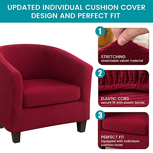 Polaire Housse de Fauteuil Club Ensemble de Deux Pièces Polaire Housse de Fauteuil de Club-Très Extensible Housse de Fauteuil Salon Fauteuil Cabriolet Tub Chair avec Housse de Coussin(Vin Rouge,1) - Image 3