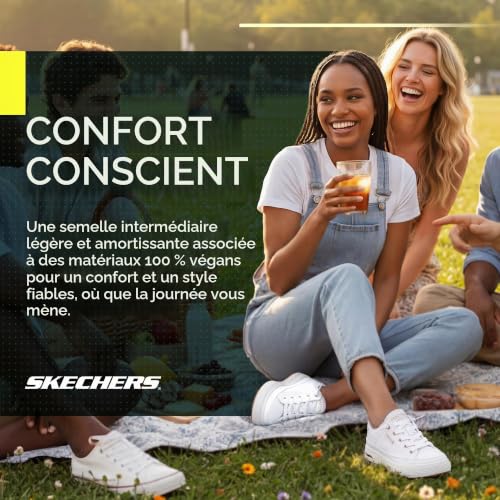 Skechers Baskets Arch Fit Arcade-See Ya There Mains Libres pour Femme, Toile Blanche avec Bordure Or Rose, 39 EU