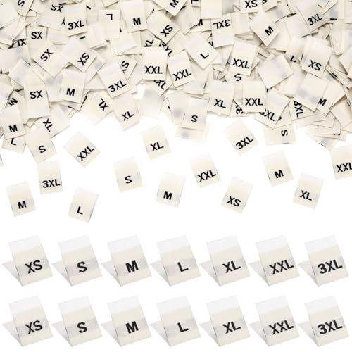 HunnmingRe 700 Pieces Clothing Size Tags Sewing Woven Garment Size Labels Mix Clothing Crafting Ribbons Tags Clothes Garment Fabric Embroidered Label, XS-3XL(Beige,Black)